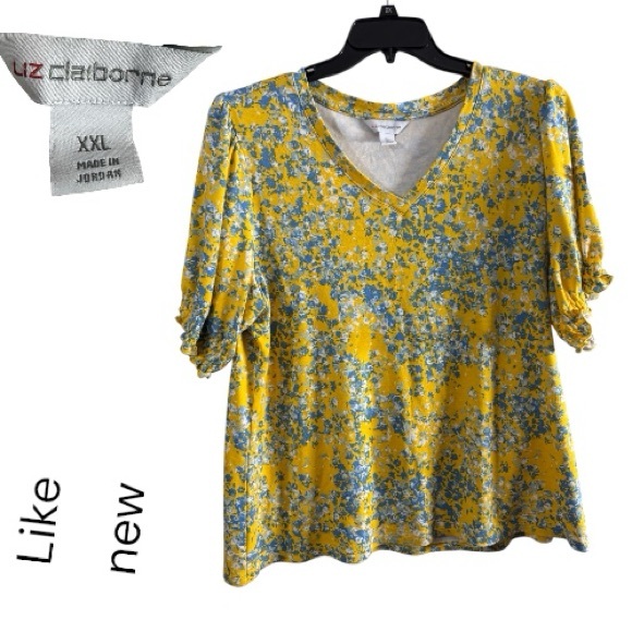 Liz Claiborne Tops - Liz Claiborne Blue and Yellow Floral Short Sleeve Top